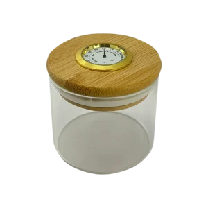 FRASCO DE VIDRIO CON TAPA DE MADERA MEDIANO CON HUMIDOR