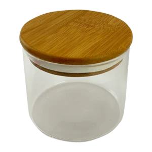 FRASCO DE VIDRIO CON TAPA DE MADERA GRANDE