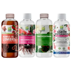 COMBO HUMUS DE LOMBRIZ LIQUIDO 500CC + MICORRIZAS 500CC + TRICHODERMAS 500CC + JABON POTASICO 500CC - ECOMAMBO