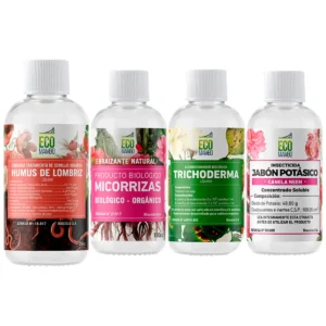 COMBO HUMUS DE LOMBRIZ LIQUIDO 250CC + MICORRIZAS 100CC + TRICHODERMAS 100CC + JABON POTASICO 100CC - ECOMAMBO