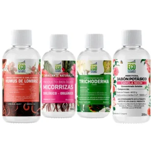 COMBO HUMUS DE LOMBRIZ LIQUIDO 250CC + MICORRIZAS 100CC + TRICHODERMAS 100CC + JABON POTASICO 250CC - ECOMAMBO